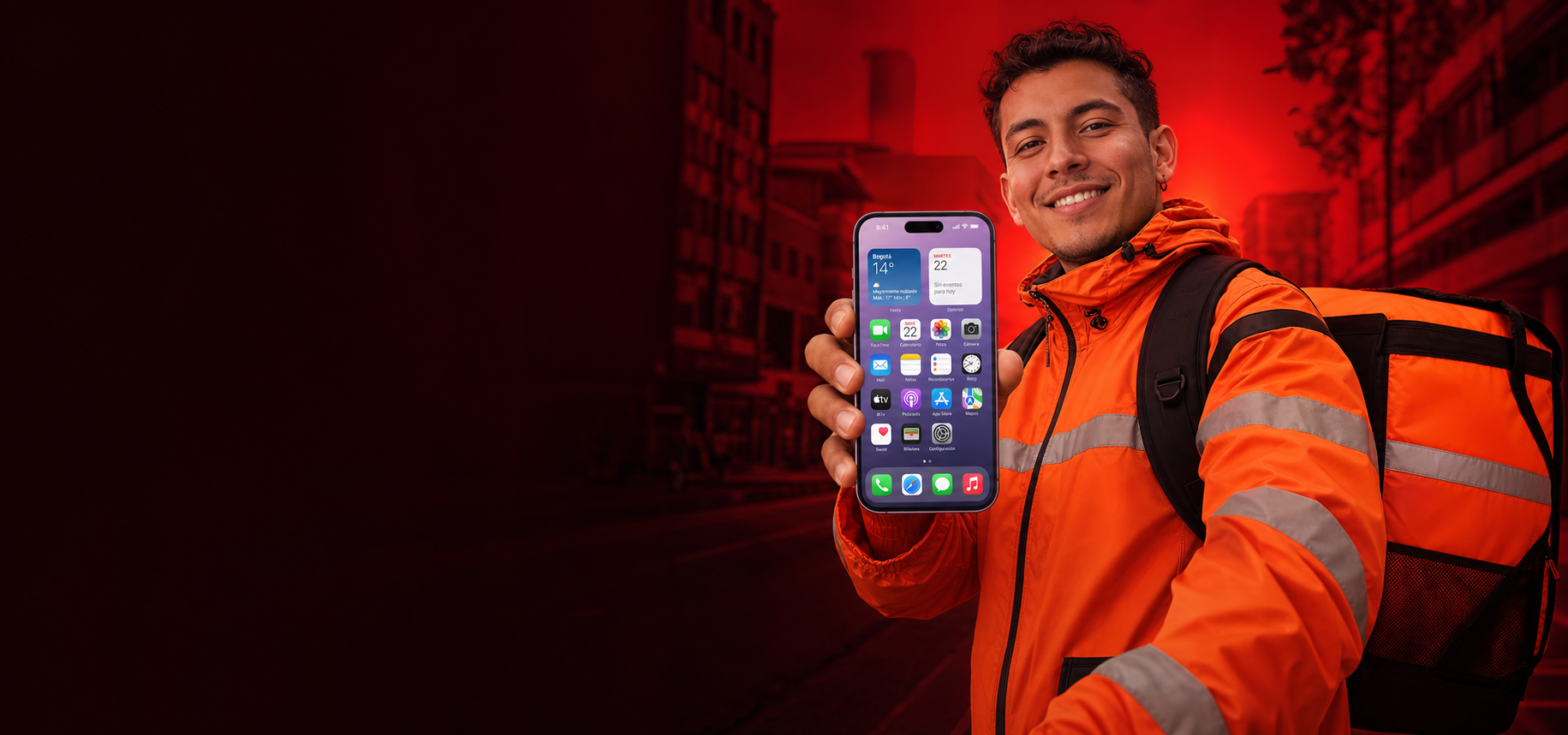 Rappitendero mostrando un iPhone rentado con Tomatumóvil